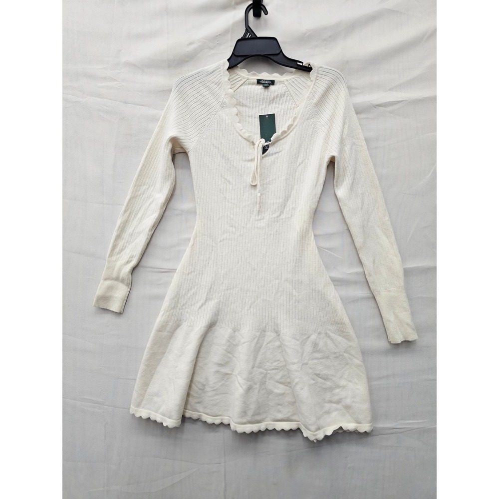 Wild Fable Womens Scalloped Hem Sweater Dress Cream Ribbed Knit Size Small